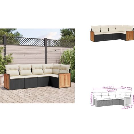 Salon de jardin 5 pcs avec coussins noir résine tressée - Ensemble Salon De Jardin - Meuble Extérieur - Résine Tressée - Rotin Synthétique - Mobilier De Jardin (1/3)