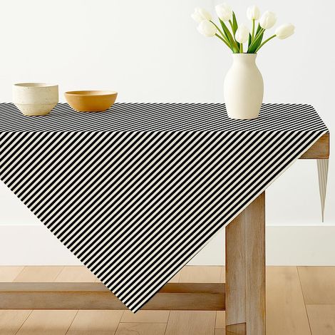 Gestreifte Tischdecke 100x100 cm Schwarz Polyester Abwaschbar Fleckschutz Modern