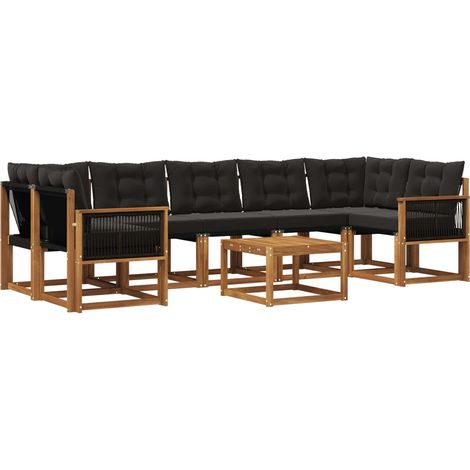 vidaXL Outdoor Sofa Set with Cushion 8 pcs Natural and Black (1/4)