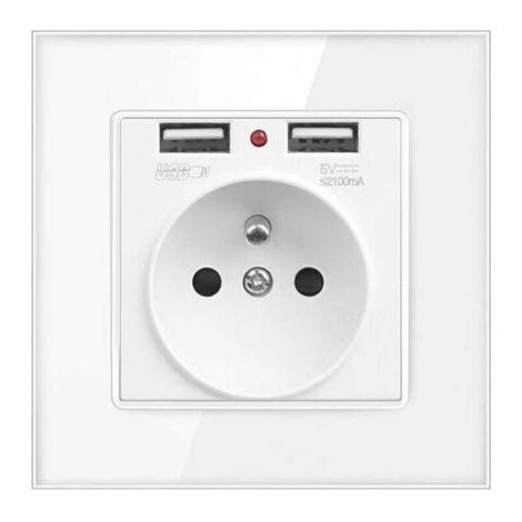 Presa elettrica a muro con doppia porta USB - Caricabatterie per iPhone/Android (spina francese)