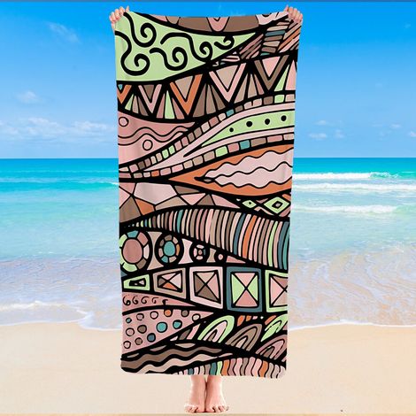 Serviette de plage microfibre, style bohème, séchage express, douce (1/5)