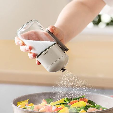 Dispensador de sal de vidrio: 0,5 g por pulsación – Botella medidora precisa para cocinar en casa, picnics y acampadas. (1/5)