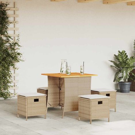 Set comedor de jardín 5 pzas con cojines ratán sintético beige vidaXL (1/5)