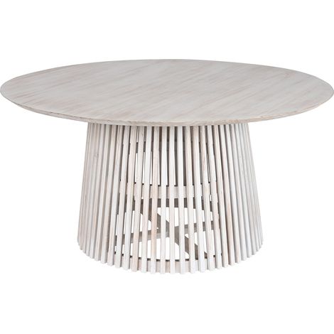 Pegane – Table de salle à manger ronde en bois blanc – Diamètre 150 cm – Hauteur 75 cm – Pour repas en famille ou entre amis (1/4)
