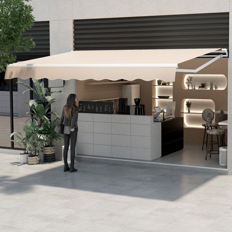 Terrassenmarkise ausziehbar 400x250 cm beige sonnenschutz