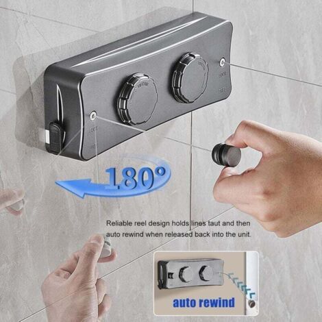 Corde à Linge Rétractable, Fil a Ligne Retractable Murale avec 2 x 5M Ligne en Acier Inoxydable, Fil Linge Extensible Réglable pour Intérieur et Extérieur (1/4)