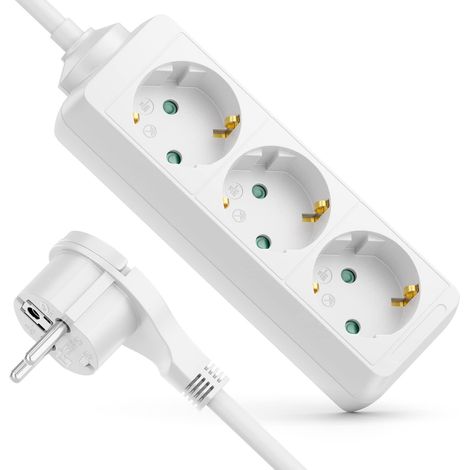 Multiprise 3 Prises - Câble 3 m - Protection Enfants - Usage Intérieur Uniquement - 16 A - 230-250 V - Blanc (1/5)