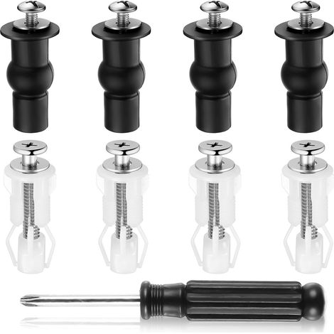 Kit de fixation pour abattant de WC (8 pièces), vis et bouchons en caoutchouc universels, charnières de fixation supérieure. (1/5)