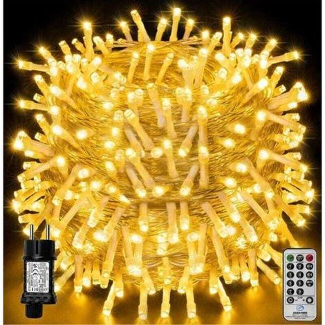 100 m lange Lichterkette mit 1000 LEDs, wasserdicht (IP44), mit Fernbedienung und Timer, 8 Modi, warmweiß (1/4)