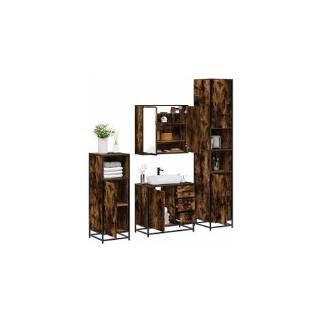 Ensemble meubles salle de bain 4 pcs chêne fumé bois ingénierie (1/4)