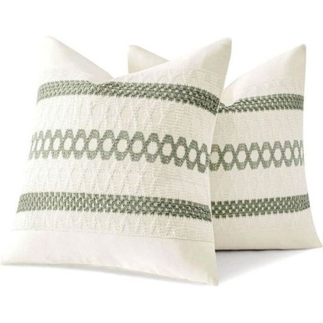 Housses de coussin décoratives bohème - - Lot de 2 - Vert sauge - 45x45 cm - Coton rustique - Style macramé (1/5)