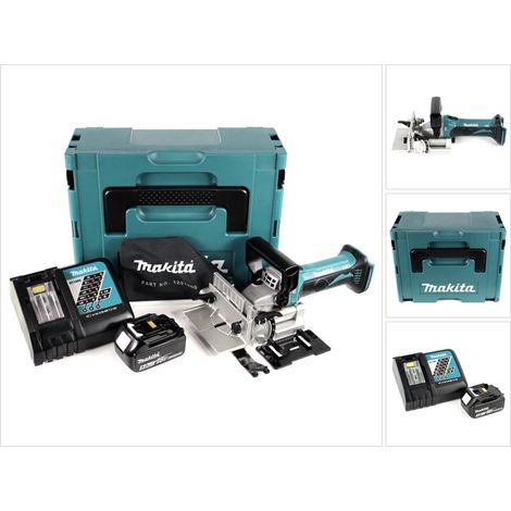 Makita DPJ 180 RT1J Fresatrice intestatrice a batteria 18V in valigetta Makpac + 1x Batteria 5,0 Ah + Caricabatterie