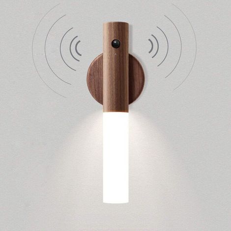 Luminaire Applique Murale Bois Batterie LED Veilleuse Enfant Sans Fil Détecteur de Mouvement Portable Vintage Lampe de Placard USB Rechargeable Lampe de Nuit Magnétique Eclairage de Chevet (1/5)