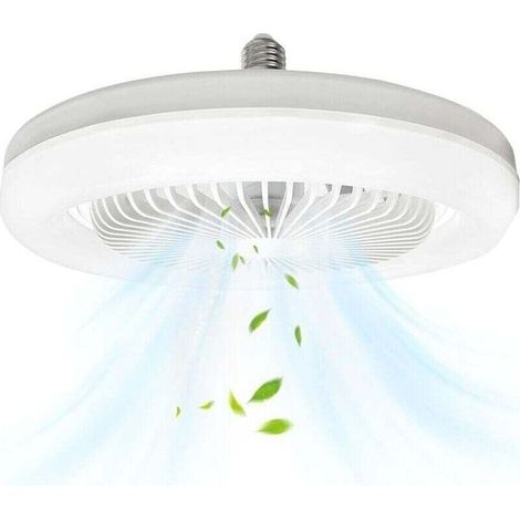 Ventilateur de plafond éclairé, ventilateur de plafond fermé silencieux E27 de 10 pouces, 30W, ventilateur mural portable enfichable pour chambre à coucher et salon,Gradation de trois couleurs (1/4)