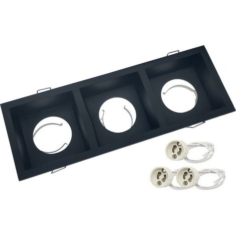 Support Spot Encastrable aluminium Noir, pour ampoule GU10 x 3 rectangulaire - Digilamp (1/4)