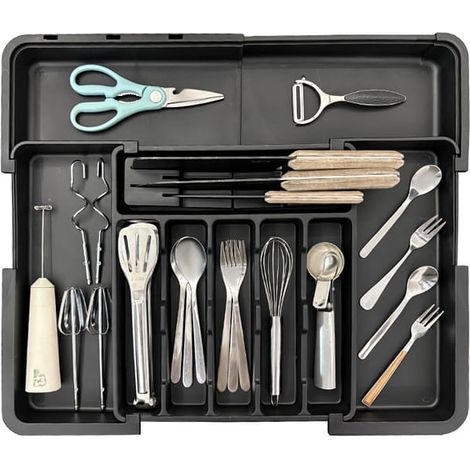 Organisateur de couverts extensible, organisateur de tiroir réglable, plateau de rangement de couverts pour ranger cuillères, fourchettes et couteaux