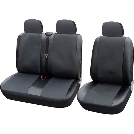 WOLTU Cubiertas de Asiento de Coche universales para Furgonetas 1 + 2 Fundas de Asiento Fundas de Asiento de Cuero sintético Negro-Gris (1/4)
