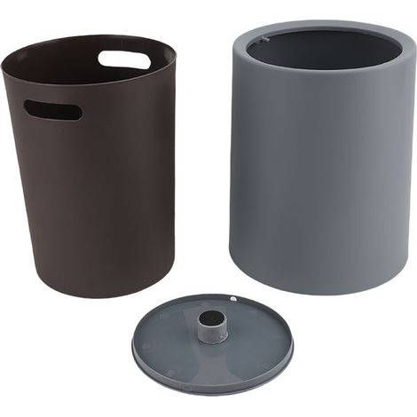 Poubelle ronde en plastique 8L avec couvercle basculant et sac intérieur amovible, grise, idéale pour la cuisine, la salle de bain et la chambre. (1/4)