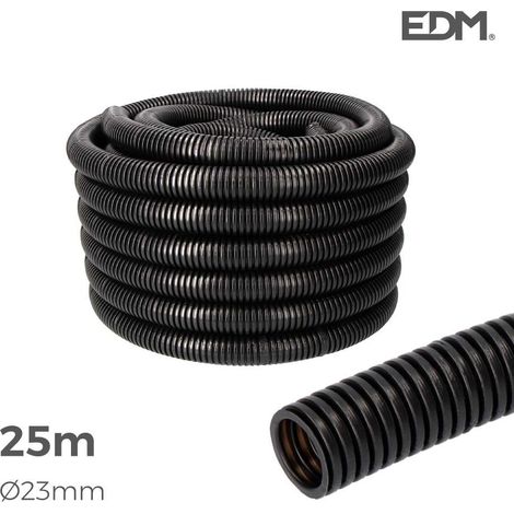 EDM – Tube électrique corrugé PVC noir 25 mètres – Diamètre 23 mm – Résistance à l'écrasement – Pour câblage intérieur (1/4)