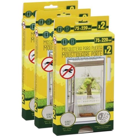 Lot de 3 Moustiquaire de porte 75 x 220 cm avec Fixation auto-agrippante, protection contre moustiques, mouches et araignées, Blanc (1/5)