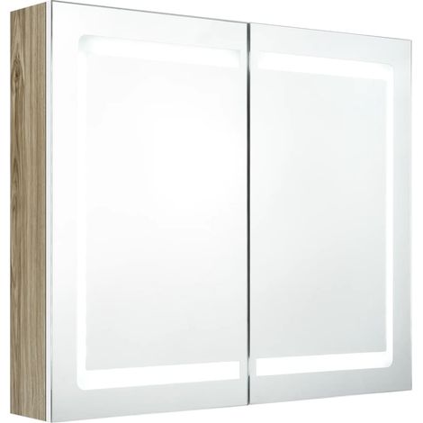 Armoire murale de salle de bain Armoire Moderne à miroir LED Blanc et chêne -52064 (1/5)