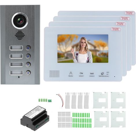 Kit sonnette vidéo visuelle 7 pouces, 2 fils, vision nocturne, sécurité, 1 caméra + 4 écrans, 100-240V (1/5)