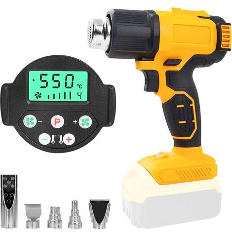 Pistolet thermique sans fil pour batterie Dewalt 20 V, pistolet à air chaud 50 ℃ à 550 ℃ avec affichage numérique, chauffage rapide, température et débit d'air réglables avec 5 buses (1/5)