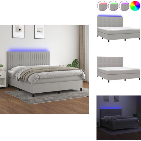 Sommier à lattes de lit et matelas et LED Gris clair 180x200 cm - Lit Plateforme - Lit Design - Lit Moderne - Lit Avec Rangement - Tête De Lit Ajustable (1/5)
