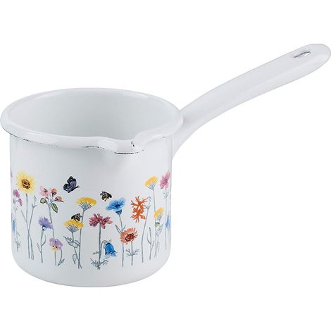 Riess Schnabeltopf Flora mit Stiel Ø10cm 0,75 Liter Emaille Country Induktion