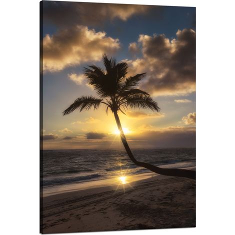 Lienzo impreso Naturaleza Palmeras Puesta de sol Fondo 80x120 Vacaciones en el océano