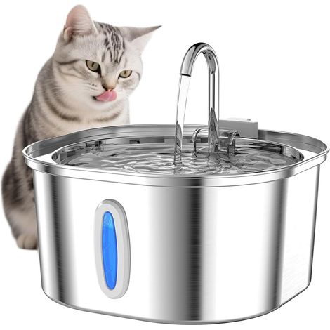 Fontaine à Eau pour Chats en Acier Inoxydable pour Intérieur - Fontaine à Eau Automatique 3,2L avec Fenêtre de Niveau d'eau, Silencieuse, Distributeur d'eau pour Chien (1/5)