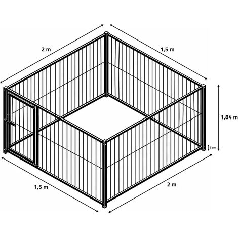 Kit chenil barreaux rectangulaire 1,50 x 2 m