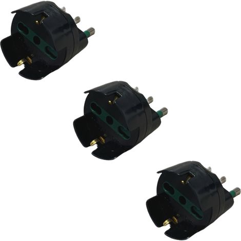 gloca Set 3 Adattatori Presa Schuko 10/16A Con Spina 16A Colore Nero Standard
