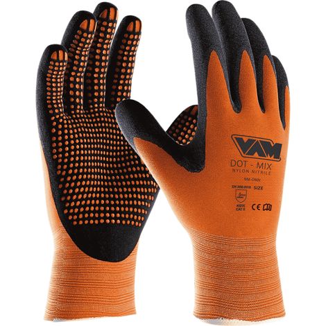Guanti da lavoro Dot Mix Spalmato in NItrile Puntinato Nero/Arancio L