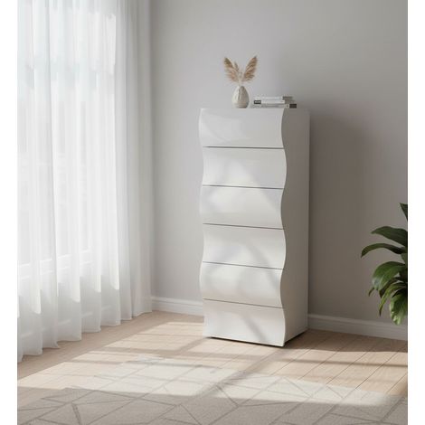 Cassettiera - 6 Cassetti Apertura Scorrevole, Bianco Lucido, -, 50x40x121.7h cm Arequipa