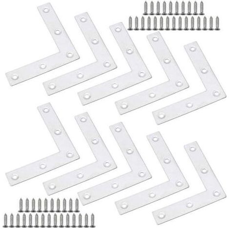 Plaque de renfort d'angle en acier inoxydable AISI 304, lot de 10 équerres plates 80x80x2mm pour réparation meubles tables portes (1/4)