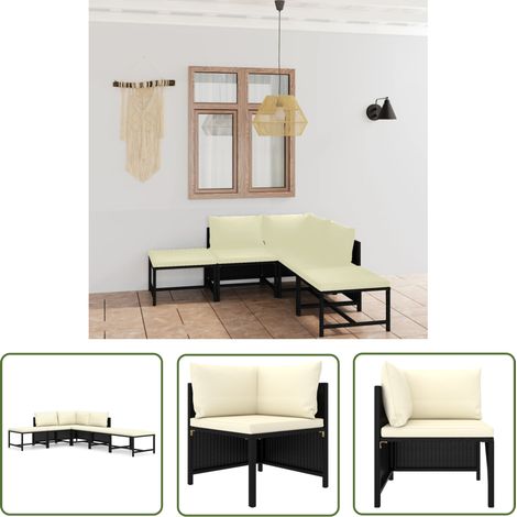 INLIFE Salon de jardin 6 pcs avec coussins Résine tressée Noir (1/5)
