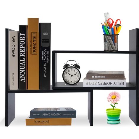 Bibliothèque réglable étagère à livres, support pour étagère, étagère extensible en bois pour bureau, salon (noir) (1/5)