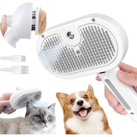 Brosse autonettoyante 3 en 1 pour animaux de compagnie - Antistatique, outil de toilettage pour animaux à poils longs et courts, blanche (1/4)