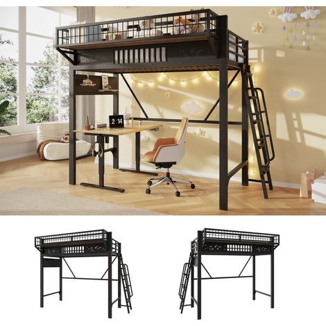 Hochbett 90x200 cm aus schwarzem Metall mit Stauraum, platzsparend, ohne Matratze – MEUBLIV (1/5)