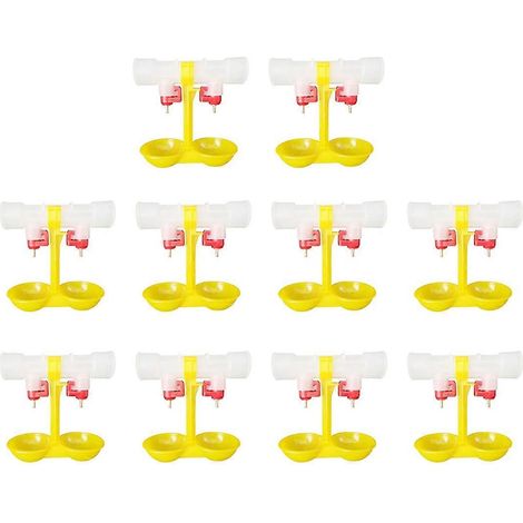 Lot de 10 distributeurs d'eau à tétine 360° pour poulailler, avec tuyau de 25 mm de diamètre, double abreuvoir en ABS pour volailles. (1/5)