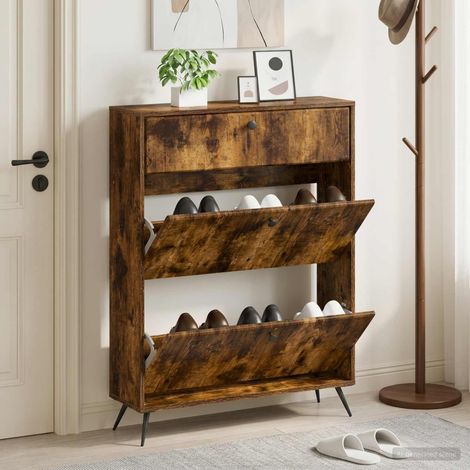 vidaXL Shoe Cabinet BREDA 78 x 24 x 103 cm Engineered Wood Smoked Oak (1/5)