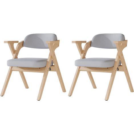 Set di 6 sedie da pranzo pieghevoli in legno e lino grigio con braccioli (1/5)