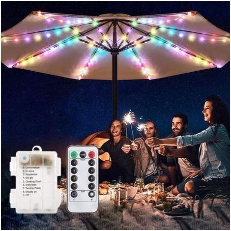 Etanche 104LED Lampes pour Parasol de patio à piles Avec Télécommande 8 Modes Lumières pour Extérieure Parasol Jardin (Multicolore) (1/5)