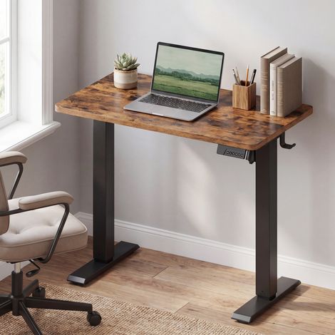 Bureau Assis-debout Réglable en Hauteur, avec Fonction Mémoire, Télétravail, Rappel de Sédentarité, 80 x 50 cm, Marron (1/5)