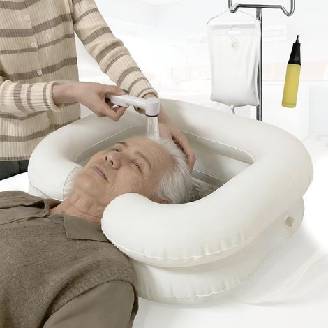 Lot de 4 lavabos gonflables de chevet pour personnes handicapées et personnes âgées, pour lit facile, grossesse, alitée ou post-opératoire, patiente confinée au lit, douche de tête avec sac à eau (lot (1/5)