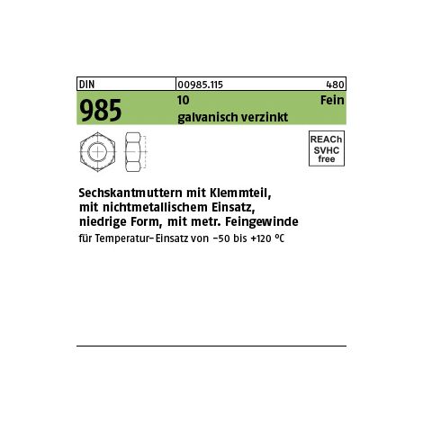 Selbstsichernde Sechskantmutter DIN 985 M 24 x 2 Stahl galvanisch verzinkt 25 Stk
