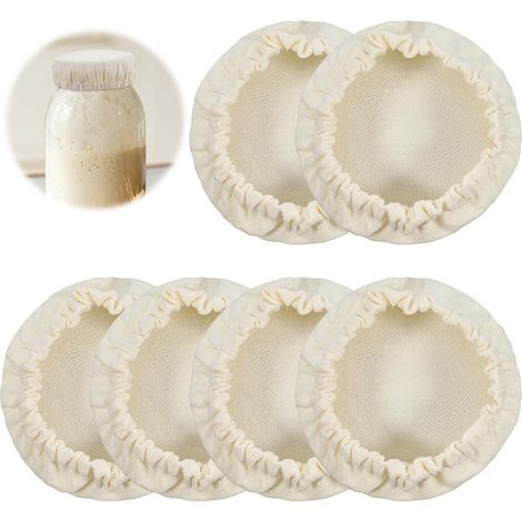 Juego de 6 tapas de tela reutilizables para masa madre - Tapa de tela de algodón - Para hornear pan de masa madre
