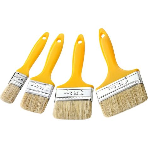 Ensemble de 4 pinceaux, poils blancs, manches encollés jaune de haute qualité, tailles 1 à 4 pouces (1/5)