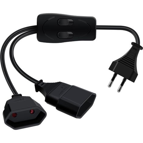 Câble D'extension 2 en 1 avec Interrupteur 2,5A 250 V Noir (1/5)